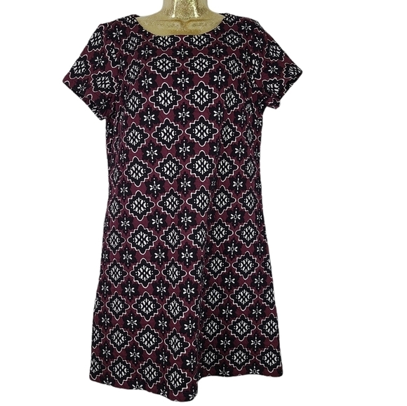 Loft Medallion Burgundy Jacquard Dress Medium‎ - Picture 1 of 4